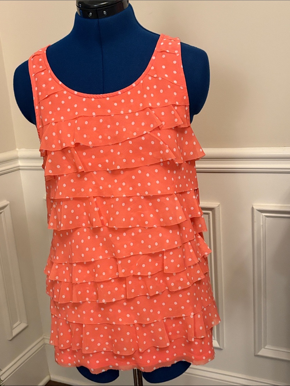 Elle Coral Polka Dot Ruffle Tank